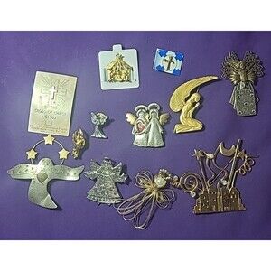 Lot of 12  ÁNGEL and more  BROOCHES PIN Gold/Silver Tone